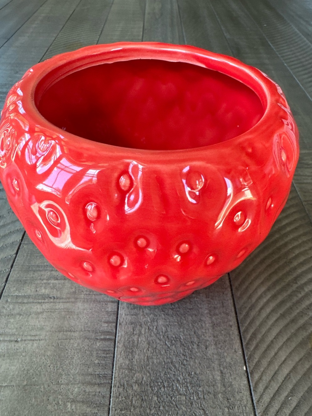 Red Ceramic Strawberry Orchid or Planter Pot - Picture 4 of 8